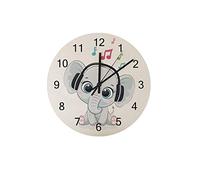 DJNGN Orologi da parete Funzionamento a batteria Senza ticchettio Quarzo Silenzioso Simpatico cartone animato Elefante Cuffie Ascolta Ufficio Bagno Soggiorno Decorativo per interni 12 pollici