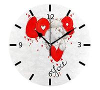 DJNGN Orologio da parete 10 pollici silenzioso senza ticchettio Simpatico orsacchiotto Ti amo San Valentino Decorativo alla moda Orologio rotondo a batteria per camera da letto Ufficio Scuola Cas