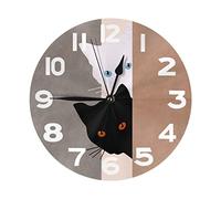 DJNGN Orologio da parete rotondo Simpatici gatti neri bianchi Gattino Boho Orologi da pittura vintage Orologio silenzioso senza ticchettio Orologi decorativi a batteria per decorazioni per la casa