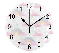 DJNGN Orologio da Parete Silenzioso Non Ticchettio Cure Arcobaleno Rosa Nuvole Stelle Decorativo Alla Moda Orologio Rotondo a Batteria per Camera da Letto Ufficio Scuola Casa Soggiorno,9.8 Pollici