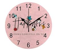DJNGN Orologio da Parete Silenzioso Non Ticchettio Felicità Ape Farfalla Rosa Decorativo Alla Moda Orologio Rotondo a Batteria per Camera da Letto Ufficio Scuola Casa Soggiorno,9.8 Pollici