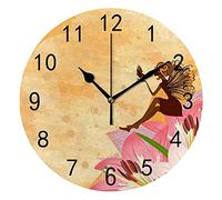 DJNGN Orologio da Parete Silenzioso Senza Ticchettio Fatine Fiori Arancione Primavera Decorativo alla Moda Orologio Rotondo a Batteria per Camera da Letto Ufficio Scuola Casa Soggiorno,9.8 Pollici