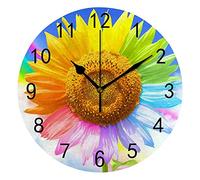 DJNGN Orologio da Parete Silenzioso Senza Ticchettio Girasole Arcobaleno Nuvole Bianche Decorativo Alla Moda Orologio Rotondo a Batteria per Camera da Letto Ufficio Scuola Casa Soggiorno,9.8 Pollici