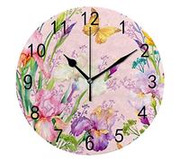 DJNGN Orologio da Parete Silenzioso Senza Ticchettio Iris Fiori Farfalla Stile Esotico Decorativo Alla Moda Orologio Rotondo a Batteria per Camera da Letto Ufficio Scuola Casa Soggiorno,9.8 Pollici