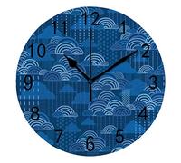 DJNGN Orologio da Parete Silenzioso Senza Ticchettio Pioggia Nuvole Blu Stile Orientale Decorativo Alla Moda Orologio Rotondo a Batteria per Camera da Letto Ufficio Scuola Casa Soggiorno,9.8 Pollici