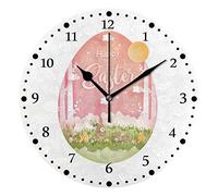 DJNGN Orologio da parete silenzioso senza ticchettio Simpatico coniglietto e uova di estere Decorativo alla moda Orologio rotondo a batteria per camera da letto Ufficio Scuola Casa Soggiorno