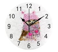 DJNGN Orologio da Parete Silenzioso Senza Ticchettio Simpatico Gufo Inverno Decorativo Alla Moda Orologio Rotondo a Batteria per Camera da Letto Ufficio Scuola Casa Soggiorno,9.8 Pollici