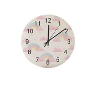 DJNGN Orologio silenzioso Orologio da parete 12" Cure senza ticchettio Arcobaleno Nuvole rosa Stelle Orologio a batteria Creativo Decorazioni per la casa alla moda per cucina Ufficio Scuola Soggiorno