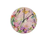 DJNGN Orologio silenzioso Orologio da parete 12" Iris senza ticchettio Fiori Farfalla Stile esotico Orologio a batteria Creativo Decorazioni per la casa alla moda per cucina Ufficio Scuola Soggiorno