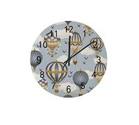 DJNGN Orologio silenzioso Orologio da parete 12" Mongolfiera senza ticchettio Orologio vintage a batteria blu cielo Creativo Decorazioni per la casa alla moda per cucina Ufficio Scuola Soggiorno