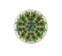 DJNGN Orologio silenzioso Orologio da parete 12" Piume di pavone senza ticchettio Mandala verde Orologio a batteria Creativo Decorazioni per la casa alla moda per cucina Ufficio Scuola Soggiorno