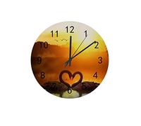 DJNGN Orologio silenzioso Orologio da parete 12" Senza ticchettio Cigno nero nel cuore Lago Tramonto Amore Orologio a batteria Creativo Decorazioni per la casa alla moda per cucina Ufficio Scuola Sog