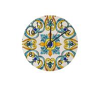 DJNGN Orologio silenzioso Orologio da parete 12" Senza ticchettio Italia Maiolica Ornamento floreale Orologio a batteria Creativo Decorazioni per la casa alla moda per cucina Ufficio Scuola Soggiorno