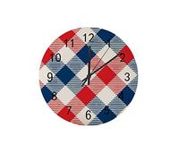 DJNGN Orologio Silenzioso Orologio da Parete 12" Senza Ticchettio Percalle Rosso Blu Texture Rombo Orologio a Batteria Creativo Alla Moda Decorazioni per la casa per Cucina Ufficio Scuola Soggiorno