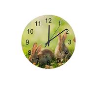 DJNGN Orologio silenzioso Orologio da parete 12" Simpatico coniglietto pasquale Primavera Erba verde Orologio a batteria Creativo Decorazioni per la casa alla moda per cucina Ufficio Scuola Soggiorno