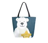DJNGN Orso polare con borsa a tracolla in tela a stella Borse per la spesa riutilizzabili Borsa da trasporto con manici