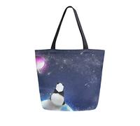 DJNGN Panda seduto sul pianeta Galaxy Borsa tote in tela shopping viaggio riutilizzabili