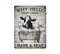 DJNGN Perché Hello Sweet Cheeks Have A Seat Cow Metal Targa in metallo Retro Ferro dipinto Poster in latta Placca Room Decor Cucina Bagno Farm Club Bar Cafe Shop Men Cave Home Wall Decor Idee regalo