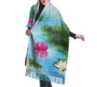 DJNGN Pond with Water Lilies Lotus Cashmere Scarf for Women Men Lightweight Oversized Fashion Soft Winter Scarves Fringe Shawl Wrap