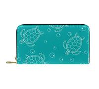DJNGN Portafoglio da donna Portamonete da donna Portacarte Organizzatore Borsa con cerniera in pelle Bianco Disegnato a mano Tartaruga di mare Blu