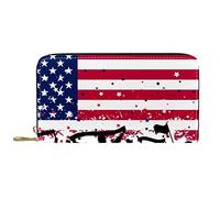 DJNGN Portafoglio in pelle in pelle con cerniera borsa lunga festa folla su una bandiera americana