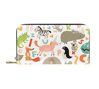 DJNGN Portafoglio Pelle Pelle Zip Borsa Lunga Cute Bambini Animali Selvatici Alfabeti Modello