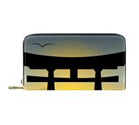 DJNGN Portafoglio Pelle Pelle Zip Borsa Lunga Porta Torii Giapponesi e Paesaggio Tramonto
