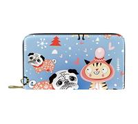 DJNGN Portafoglio Pelle Pelle Zip Portafoglio Lungo Carlino Cane Gatto Cuore Neve Inverno