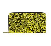 DJNGN Portafoglio Pelle Pelle Zip Portafoglio Lungo Disegnato A Mano Modello Giallo Astratto