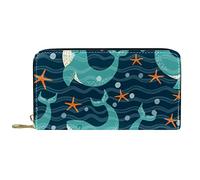 DJNGN Portafoglio Pelle Pelle Zip Portafoglio lungo Whale star wave