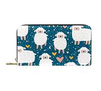 DJNGN Portafoglio per donna Pochette per donna Portacarte Organizzatore Borsa con cerniera in pelle Simpatico animale pecore modello amore