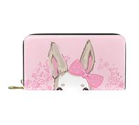 DJNGN Portafoglio per donna Pochette per donna Portacarte Organizzatore Borsa con cerniera in pelle Disegna a mano Coniglio rosa mangiatore di conigli