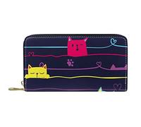 DJNGN Portafoglio per donna Pochette per donna Portacarte Organizzatore Borsa con cerniera in pelle Cute Cats on the Wire