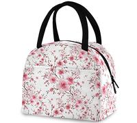 DJNGN primavera rosa fiori di ciliegio borsa riutilizzabile per il pranzo con tasca frontale borsa termica termica termica per il ritorno a scuola lavoro picnic viaggio pesca spiaggia