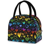 DJNGN Rainbow Hearts Fashion - Borsa riutilizzabile per il pranzo con tasca frontale, borsa termica termica isolata per il rientro a scuola, lavoro, picnic, viaggi, pesca, spiaggia