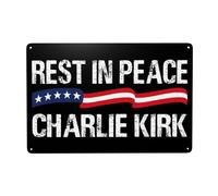 DJNGN Riposa in pace Charlie Kirk Cartelli in metallo, Cartelli commemorativi dell'eroe Charlie Kirk, Cartelli in latta 8x12 pollici, Decorazione per esterni, interni, giardino, prato Z1018