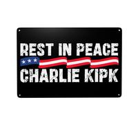 DJNGN Riposa in pace Charlie Kirk Cartelli in metallo, tributo commemorativo a Charlie 1993-2025 Cartelli in latta 8x12 pollici Decorazione da parete per esterni, interni, giardino, prato C4026