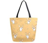 DJNGN Simpatico Cartone Animato Corgi Dog Bone Extra Large Canvas Market Beach Travel Riutilizzabile Shopping per la Spesa Borsa di Stoccaggio Portatile Borse (Giallo)