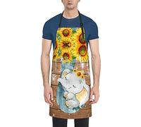 DJNGN simpatico elefante e girasoli Grembiuli da cucina stampati con tasca Grembiule impermeabile regolabile Grembiule da cucina Giardinaggio Pittura Cottura