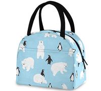 DJNGN Simpatico orso polare pinguino inverno blu borsa riutilizzabile per il pranzo, borsa termica termica isolata per il ritorno a scuola, lavoro, picnic, viaggi, pesca, spiaggia