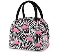 DJNGN Simple Flamingo Stripes - Borsa riutilizzabile per il pranzo con tasca frontale, borsa termica termica isolata per il rientro a scuola, lavoro, picnic, viaggi, pesca, spiaggia