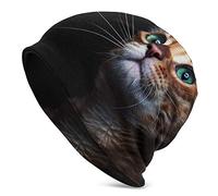 DJNGN Slouchy Beanie Hat Skull cap Cat with Green Eyes Black Baggy Warm Women Long Hip-Hop Stretch