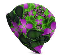 DJNGN Slouchy Beanie Hat Skull cap Modern Abstract Neon Pink Green Fractal Flowers Baggy Warm Women Long Hip-Hop Stretch