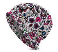 DJNGN Slouchy Beanie Hat Skull cap Sugar Skull Pattern Baggy Warm Women Long Hip-Hop Stretch Nero