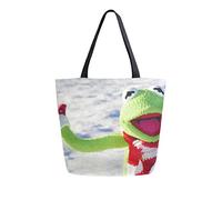 DJNGN Snow Cold Winter Frog Borsa in tela Borsa riutilizzabile per la spesa Borsa per il trasporto con manici