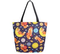 DJNGN Space Planet Fox Borsa per la spesa riutilizzabile per la spesa Borsa in tela Borsa a tracolla grande pieghevole lavabile per donna