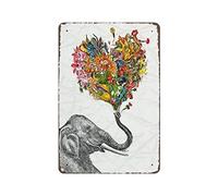 DJNGN The Happy Elephant Flowers Targa in metallo retrò Targa in metallo Poster da parete per la casa Bar Cafe Bagno Cucina Garage Giardino Fattoria Man Cave Decor Regali novità
