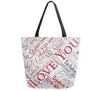 DJNGN Ti amo Stampa di giornali retrò Borsa per la spesa riutilizzabile Borsa in tela Borsa grande pieghevole lavabile Borsa a tracolla per donna
