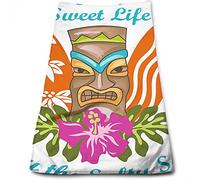 DJNGN Tiki Bar Asciugamano per Bagno Casa Cucina Strofinacci,Asciugamano per Cucinare e Cuocere,Life by The Salty Sea Testo con Tiki,Asciugamano per Cucinare e Cuocere,Arancio Marrone,15in x27in