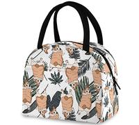 DJNGN Tropical Leaves Cute Corgi - Borsa riutilizzabile per il pranzo con tasca frontale, borsa termica termica isolata per il ritorno a scuola, lavoro, viaggi, pesca, picnic, spiaggia